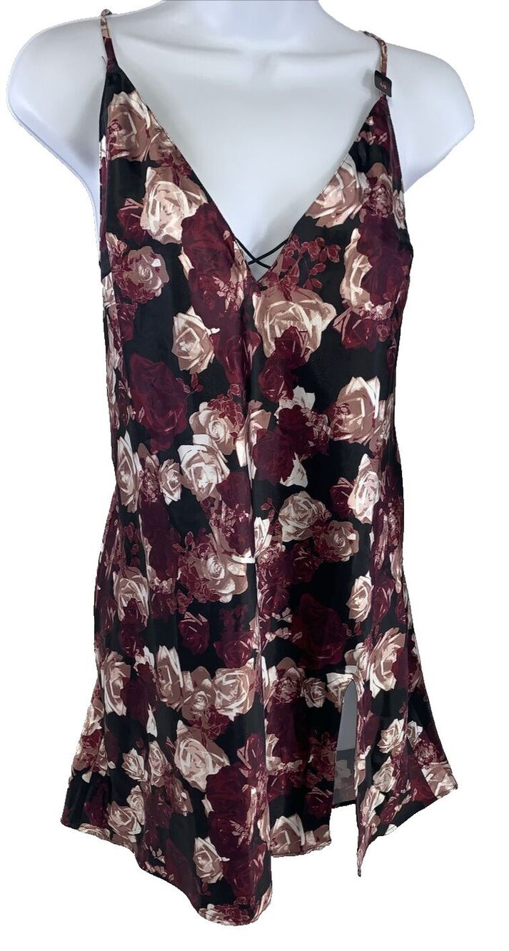 NWT Size L Slip Night Dress Semi Sheer Black Floral Whimsigoth Romantic La Senza